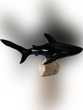 Glossy Black Shark Sculpture